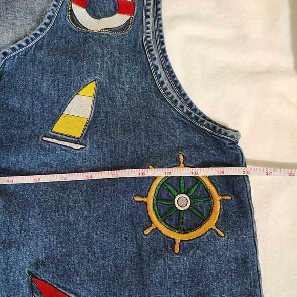 Vtg 90s Nautical Denim Vest Women’s MEDIUM Embroidered Sailboat Coastal Cottage - Picture 7 of 7